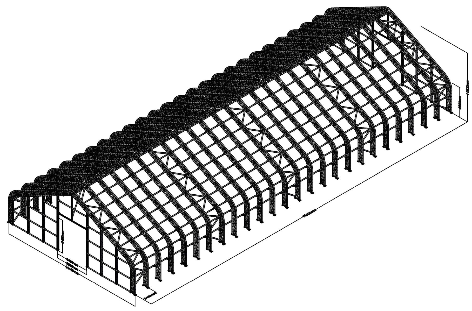 The 200-foot arrangement shows more closely spaced frames and additional tubular bracing.