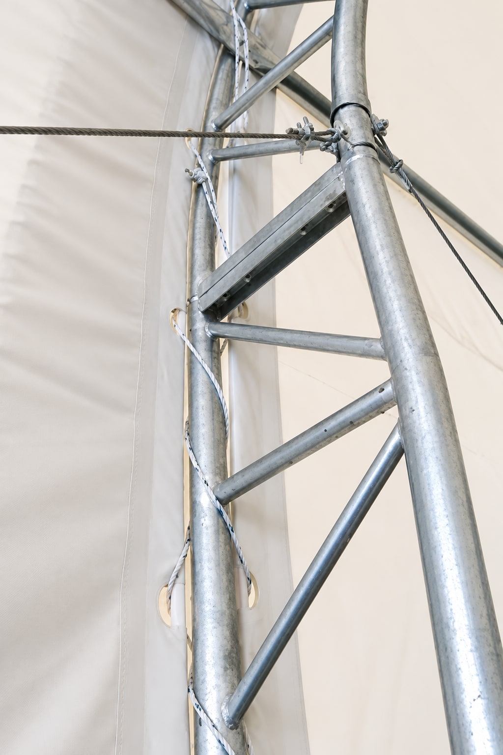 Close view of a steel truss and diagonal bracing