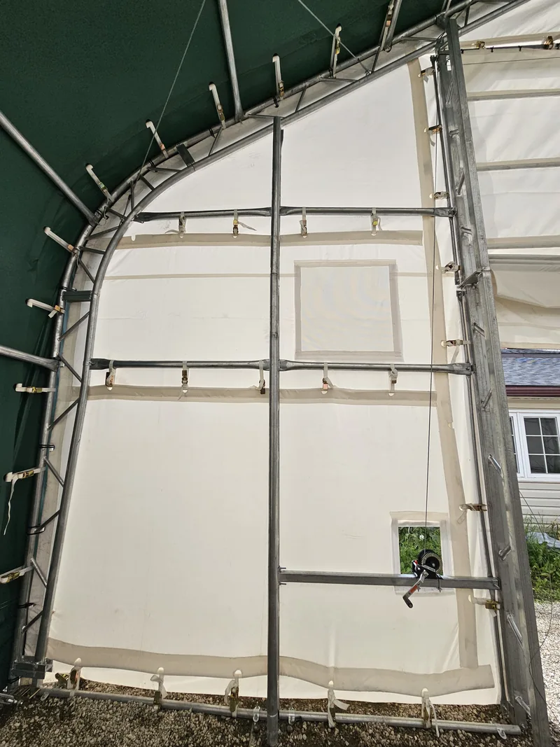 Inside view of an endwall, steel frame and smaller access door