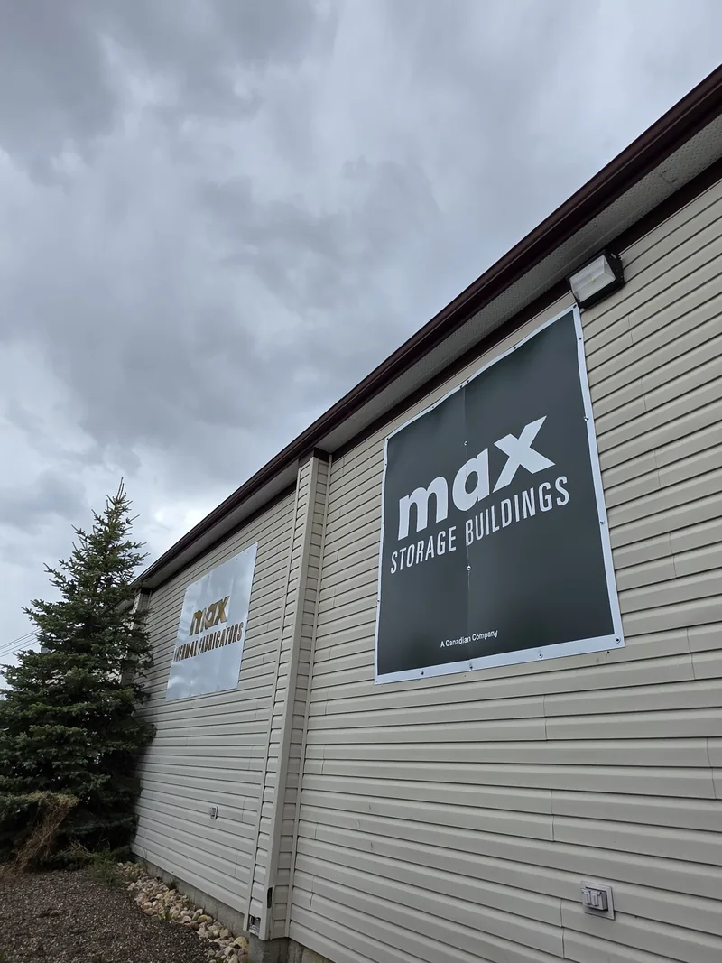 MAX Storage Buildings sign on the exterior of business premises