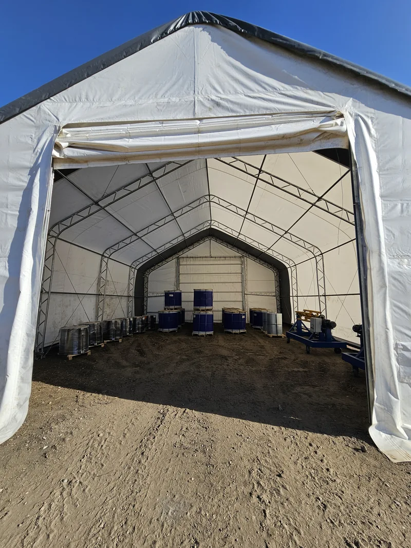 Raised fabric door showing the entrance and covered storage space
